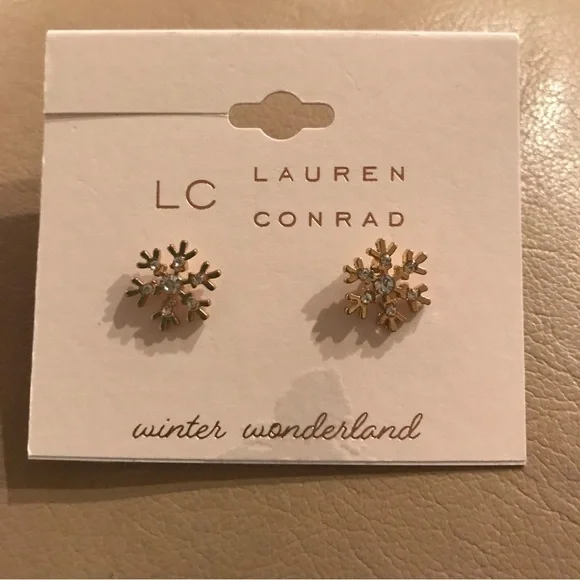 LC Lauren Conrad snowflake earrings gold and silver tone NWT - Picture 2 of 3